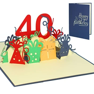 Abbildung von LINPOPUP® 3D Pop Up Karte 40 Geburtstag, Geburtstagskarte mit Umschlag, Happy Birthday Gutscheinkarte zum Geschenk für Freund, Mann, Zahl blau, N19