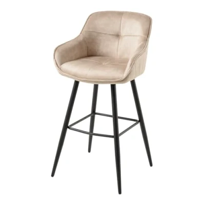 Abbildung von riess ambiente Barhocker EUPHORIA champagner greige / schwarz (Einzelartikel, 1 St), Esszimmer · Samt Edelstahl mit Lehne Tresenstuhl Barock Design