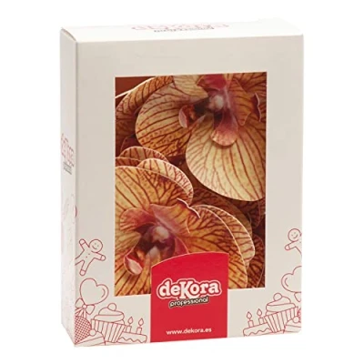 Abbildung von dekora Orchideen Tortendeko Essbar 10 Essbare Blumen für Torte aus Oblate Gelb 7,5 8,5 cm