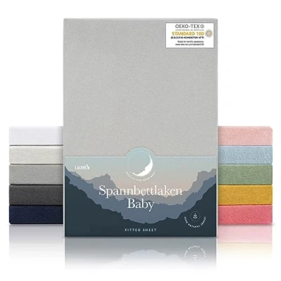 Abbildung von Laleni Jersey Spannbettlaken 28x73cm 30x76cm Babybett 2er Set Oeko TEX zertifiziertes Stubenwagen Bezug 100% Baumwolle Kinderwagen Baby Bettwäsche in Grau