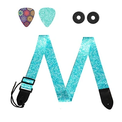 Abbildung von Czzmy Gitarrengurt, Verstellbarer Gitarren Gurt Gitarrenband Guitar Strap mit Lederenden Plektrum Knöpfe Gitarrenhals für E Gitarre Akustikgitarre Bass(1 Spiralform)
