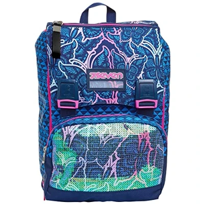 Abbildung von Seven Rucksack, Backpack für Schule, Uni &amp; Freizeit, Erweiterbarer Schulranzen, Geräumige Schultasche Teenager, Mädchen und Jungen, Extra Platz, blau, GRACEFUL GIRL