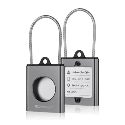 Abbildung von PROfezzion AirTag Schutzhülle, Halter mit Drahtkabel, Schlüsselringen und Namensschildern, Hartschale aus Aluminiumlegierung, für Koffer,Autoschlüssel,Brieftaschen,Rucksäcke (GRAU)