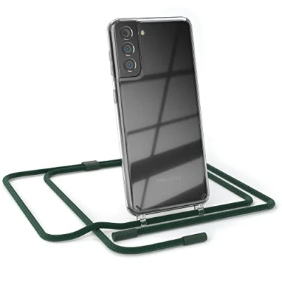 Abbildung von EAZY CASE kombinierbare Handyketten kompatibel mit Samsung Galaxy S21 Plus 5G, Transparente Silikon Hülle rundem Band, abnehmbar durch abschraubbare Endstücke, Gurt zum wechseln, Pinien Grün