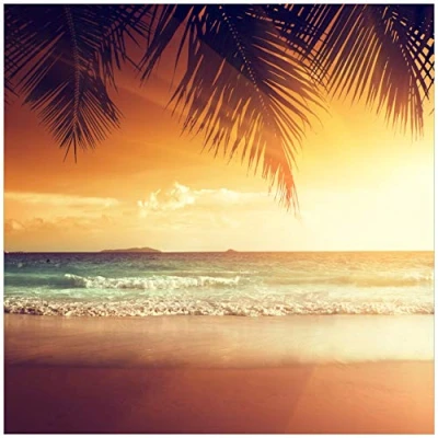 Abbildung von Wallario Glasbild Sonnenuntergang am Strand in der Karibik 50 x cm Wandbilder Glas Premium Qualität: Brillante Farben, freischwebende Optik