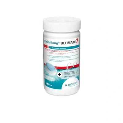 Abbildung von BAYROL Chlorilong ULTIMATE 7 Pool Desinfektion in 1 Chlortabletten 300g, sehr hoher Aktivchlor Gehalt, langsam löslich 1,2 kg