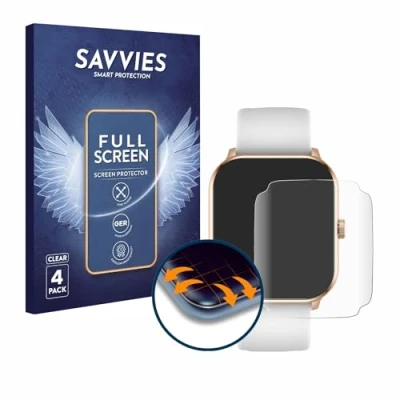 Abbildung von Savvies 4 Stück Full Screen Schutzfolie für ICE Watch Smart 021413 1.85&quot; Cover Displayschutz Folie [3D Curved, Transparent]