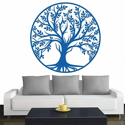 Abbildung von INDIGOS Wandtattoo Baum des Lebens 0 Lebensbaum Weltenbaum 60x60 cm Enzian Dekoration Wandaufkleber für Wohnzimmer Kinderzimmer Büro Schule Firma