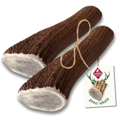 Abbildung von ChronoBalance® XL Kaustange für Hunde ganze Stücke als Kauspielzeug: 100% Hirschgeweih Hunde, Hundespielzeug, Leckerli Zahnpflege, Kausnack, Geweih Kauknochen, Natürlich ohne Zusätze (2er Set)