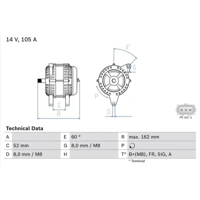 Abbildung von BOSCH 0 986 081 090 Lichtmaschine 14V 105A FORD: Focus 2 Schrägheck, Kombi, C Max