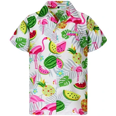 Abbildung von King Kameha Funky Hawaii Hemd, Kurzarm, Flamingo Melon, Weiss, 6XL