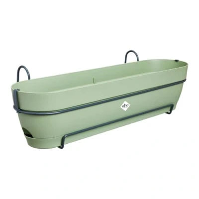 Abbildung von elho Vibia Campana Balkonkasten Allin1 70 mit Wasserreservoir Übertopf für Balkon 100% recyceltem Plastik Ø 70.4 x H 17.7 cm Grün/Pistazien Grün