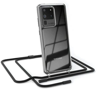 Abbildung von EAZY CASE kombinierbare Handyketten kompatibel mit Samsung Galaxy S20 Ultra / 5G, Transparente Silikon Hülle Umhängeband, abnehmbar durch Endstücke, Hülle, Umhängetasche, Schwarz