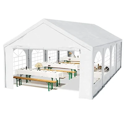 Abbildung von TOOLPORT Hochwertiges Partyzelt 4x8 m Pavillon Zelt PE Plane 450 N Gartenzelt Festzelt Wasserdicht weiß