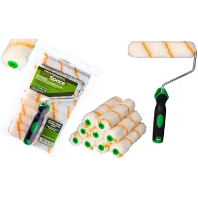 Abbildung von ToolSpace 10er Set Farbroller + Griff 15 cm Farbwalzen aus Polyacryl Malerrollen für Lacke Fellwalzen Rollen Streichen Farbrollen Lammfellrolle Mallerwelzen Paint Roller Rollerpinsel Streichrollen