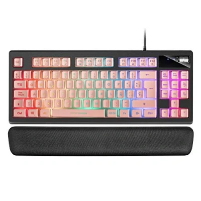 Abbildung von Mars Gaming MKAXPES Kompakttastatur TKL H Mech, RGB Beleuchtung 9 Effekten, Gel Handballenauflage, Pink, Spanisch Sprache