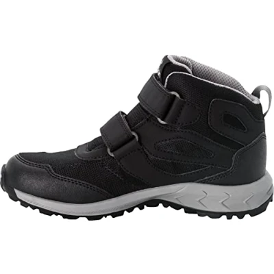 Abbildung von Jack Wolfskin Woodland Texapore MID Unisex Hikingschuh für Kinder, Größe: 26, Black / grey Lederimitat/textil
