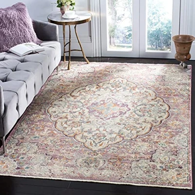 Abbildung von SAFAVIEH Traditionell Teppich für Wohnzimmer, Esszimmer, Schlafzimmer Illusion Collection, Kurzer Flor, Creme und Rose, 122 X 183 cm