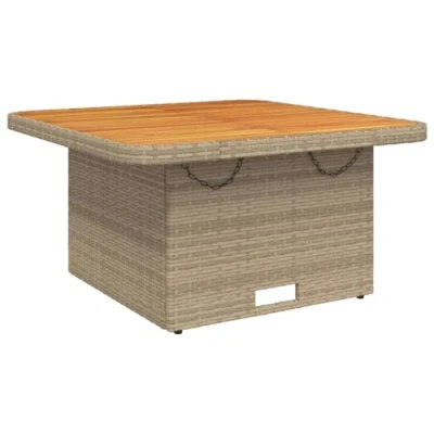Abbildung von vidaXL Gartentisch, Outdoor Tisch mit Verstellbarer Tischplatte, Couchtisch Stahlrahmen, Esstisch Gartenmöbel, Beige Poly Rattan Akazienholz