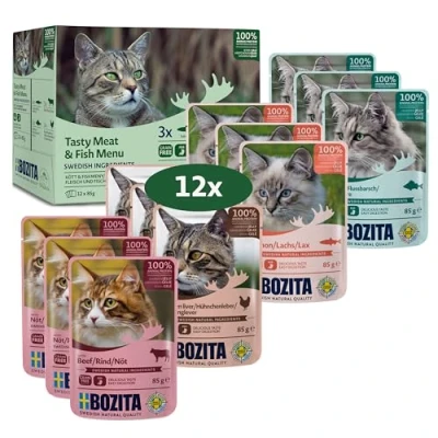Abbildung von Bozita Häppchen in Gelee mit Fisch und Fleisch Multibox 12x85 g Pouch Nassfutter für Katzen im Portionsbeutel