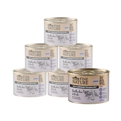 Abbildung von Dehner Fine Nature Katzenfutter, Nassfutter getreidefrei, für ältere Katzen, Truthahn / Ente, 6 x 200 g Dose (1.2 kg)