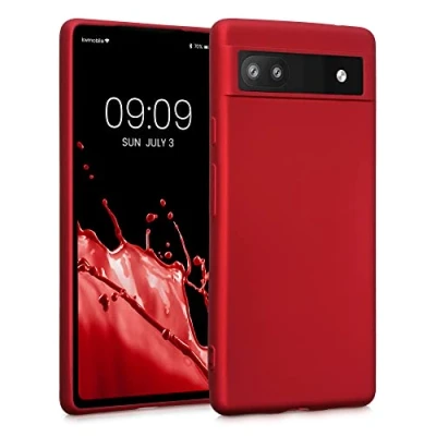 Abbildung von kwmobile Case kompatibel mit Google Pixel 6a Hülle Schutzhülle aus Silikon metallisch schimmernd Handyhülle Metallic Dunkelrot