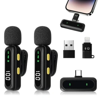 Abbildung von Monemey Kabelloses Lavalier Mikrofon für Handy iPhone Computer, Mini Mikrofon, Plug&amp;Play, Ansteckmikrofon Live Streaming, Videoaufnahmen, Interviews im Freien oder Innenbereich, YouTube, TikTok