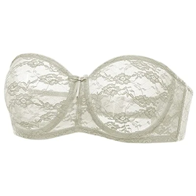 Abbildung von DOBREVA Damen Trägerloser BH mit Bügel Durchsichtig Spitze Dirndl Bandeau BHS Transparenten Trägern Chinchilla 75A