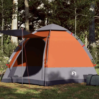 Abbildung von vidaXL Campingzelt 2 Personen, Kuppelzelt mit Quick Release System, Gartenzelt Doppeleingang E Anschluss, Wurfzelt, Grau Orange 190T Polyester