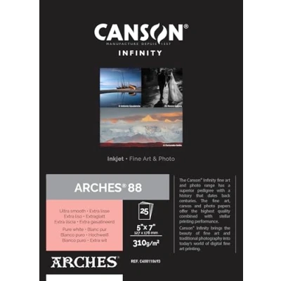 Abbildung von Canson Infinity Arches 88 Tintenstrahlpapier, ultraglatt, reinweiß, matt, 310 g/m², 12,7 x 17,8 cm, 25 Blatt