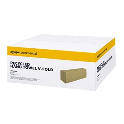 Abbildung von AmazonCommercial V Falt Papierhandtücher, 1 lagig Recycelt, 5000 Blätter (250 Blätter, 20 er Pack), Blattgröße: 24,5 cm x 23