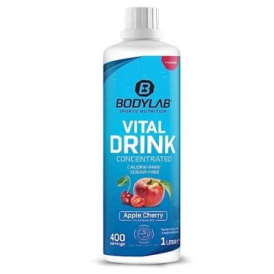 Abbildung von Bodylab24 Vital Drink Concentrated Apfel Kirsch 1000ml, Getränkekonzentrat zuckerfrei, Zero Sirup, mit Vitaminen und L Carnitin, Sportgetränk wenig Kalorien