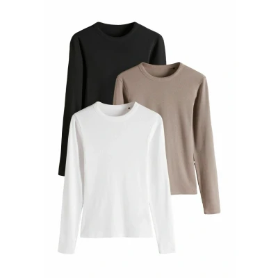 Abbildung von THE SET 3 PACK Langarmshirt, Damen, Größe: Small, Black white taupe brown