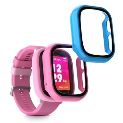 Abbildung von kwmobile 2X Cover kompatibel mit Xplora X6 Play Hülle Fullbody Fitnesstracker Case Set aus Glas Rosa Hellblau