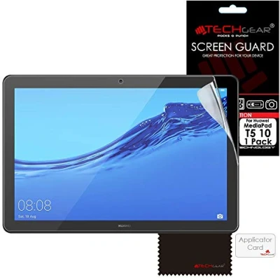 Abbildung von TECHGEAR Displayschutz für Huawei Mediapad T5 10 (10.1 Zoll) Ultra Klare Schutzfolie mit Reinigungstuch + Applikationskarte