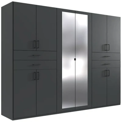 Abbildung von Lomadox Kleiderschrank mit Spiegel, 270 cm breit Garderobenschrank Wardrobe Schlafzimmerschrank Schrank modern in Graphit
