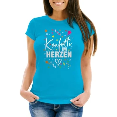 Abbildung von MoonWorks® Damen T Shirt Fasching Karneval Konfetti im Herzen Kostüm Ersatz Verkleidung Funshirt Frauen Tuerkis XXL