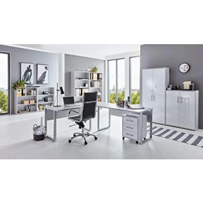 Abbildung von BMG Möbel Büromöbel Set Office Edition 6, (Komplett Set, 8 tlg), mit Winkelschreibtisch und abschließbaren Aktenschränken