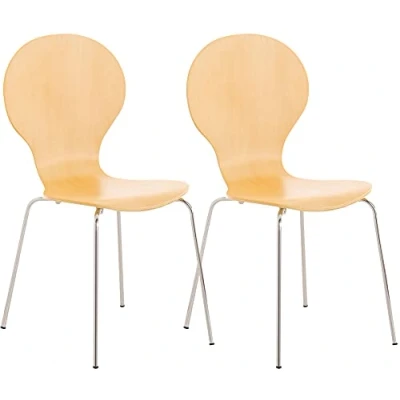 Abbildung von CLP 2X Stapelstuhl Diego I Konferenzstuhl Mit Holzsitz Und Stabilem Metallgestell 2 x Platzsparender Stuhl Pflegeleichter Sitzfläche, Farbe:Natur