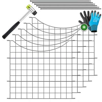 Abbildung von KESSER® Teichzaun Gartenzaun Steckzaun Komplettset Metall 5x Unterbogen Rund Inkl. Handschuhe, 1x Hammer + 6 Befestigungsstäben, Zaun zum stecken für Garten, Gitterzaun Set Freigehege Tiere