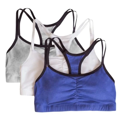 Abbildung von Fruit of the Loom Damen 3er Pack Spaghetti Sport BH, Blickdicht, Navy Heather/Weiß/Grau, 58