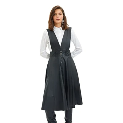 Abbildung von Trendyol Damen Woman Midi Jile V neck Woven Dress, Schwarz, 36 EU