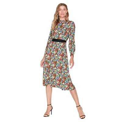 Abbildung von TRENDYOL Damen Woman Midi A line Standing Collar Woven Dress Kleid, Blau, 34