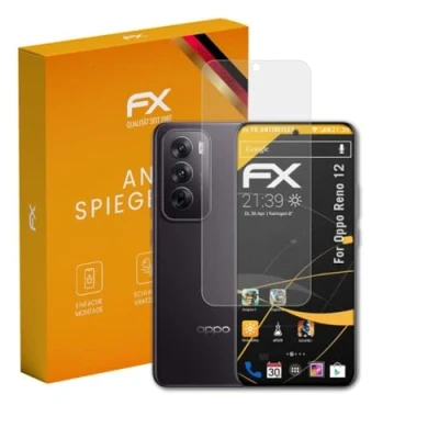 Abbildung von atFoliX Panzerfolie kompatibel mit Oppo Reno 12 Schutzfolie, entspiegelnde und stoßdämpfende FX Folie (3X)