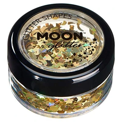 Abbildung von Holographische Glitzer Formen von Moon Glitter 100% kosmetische für Gesicht, Körper, Nägel, Haare und Lippen 3g Gold