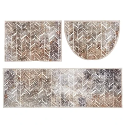 Abbildung von ASTRA Flauschige Sauberlaufmatte Pure &amp; Soft Fischgrät 3er Set: 50x70 eckig halbrund und 50x150 cm Waschbarer Küchenteppich innen Türmatte weich