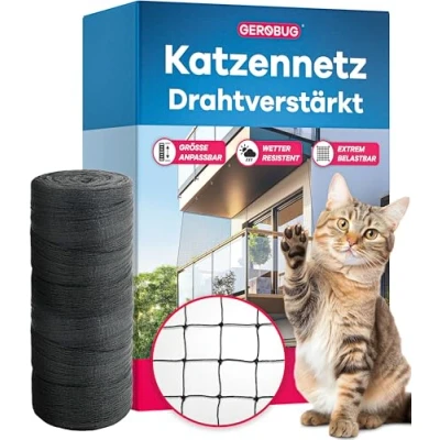 Abbildung von Gerobug Katzennetz für Balkon 8x3m Drahtverstärktes Balkonnetz Katzen Katzenschutznetz und Fenster inklusive Befestigungsset