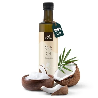 Abbildung von FOODIN MCT Öl C8, 500ml Kokosöl, am besten für ketogene Ernährung, Ketone zum Trinken, 3x mehr (100% C8), Kokosöl flüssig und geschmacksneutral (1x500ml)