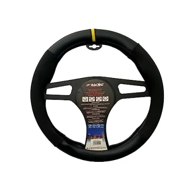 Abbildung von Simoni Racing Lenkradbezug Sporty Schwarz Ökoleder/Mikrofaser/Karbonoptik + Gelber Streifen 37 39cm