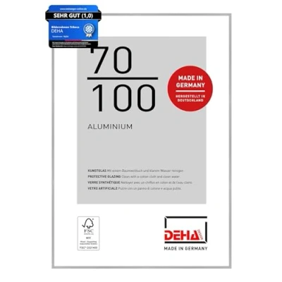 Abbildung von DEHA Design Bilderrahmen, 70 x 100 cm, Aluminium, Silber matt, Posterrahmen zum Aufhängen im Hoch &amp; Querformat, bruchsicheres Kunstglas, Tribeca
